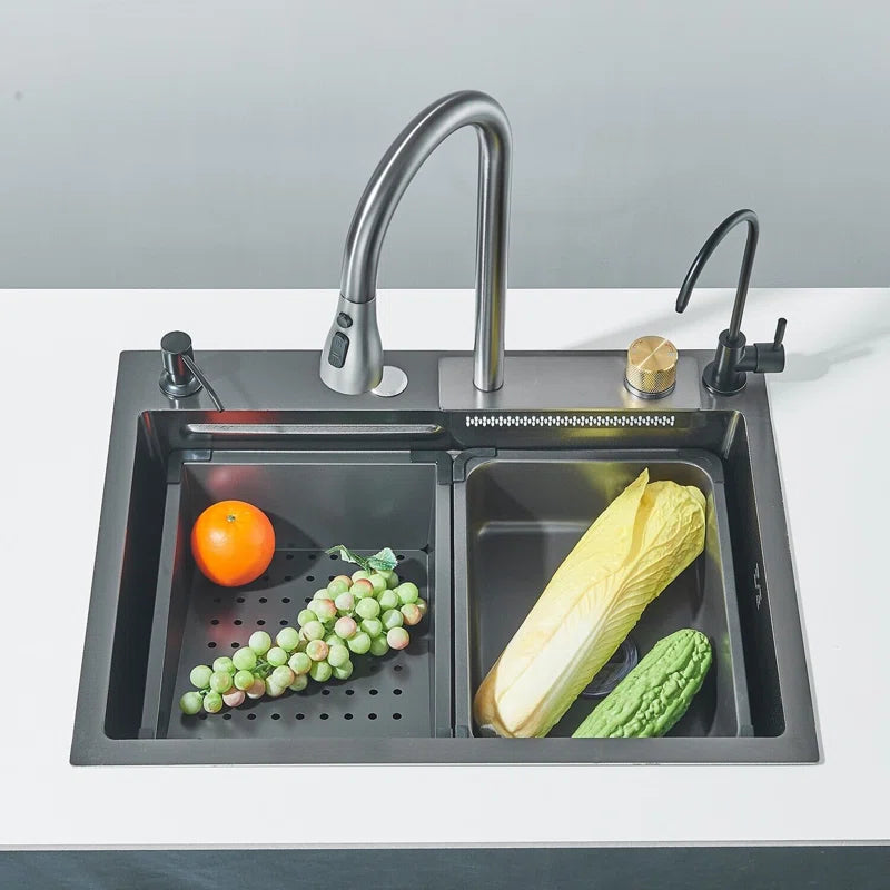 Waterfall Kitchen Sinks Combo Stainless Steel Nano Sink Pull-Out Kitchen Faucet
