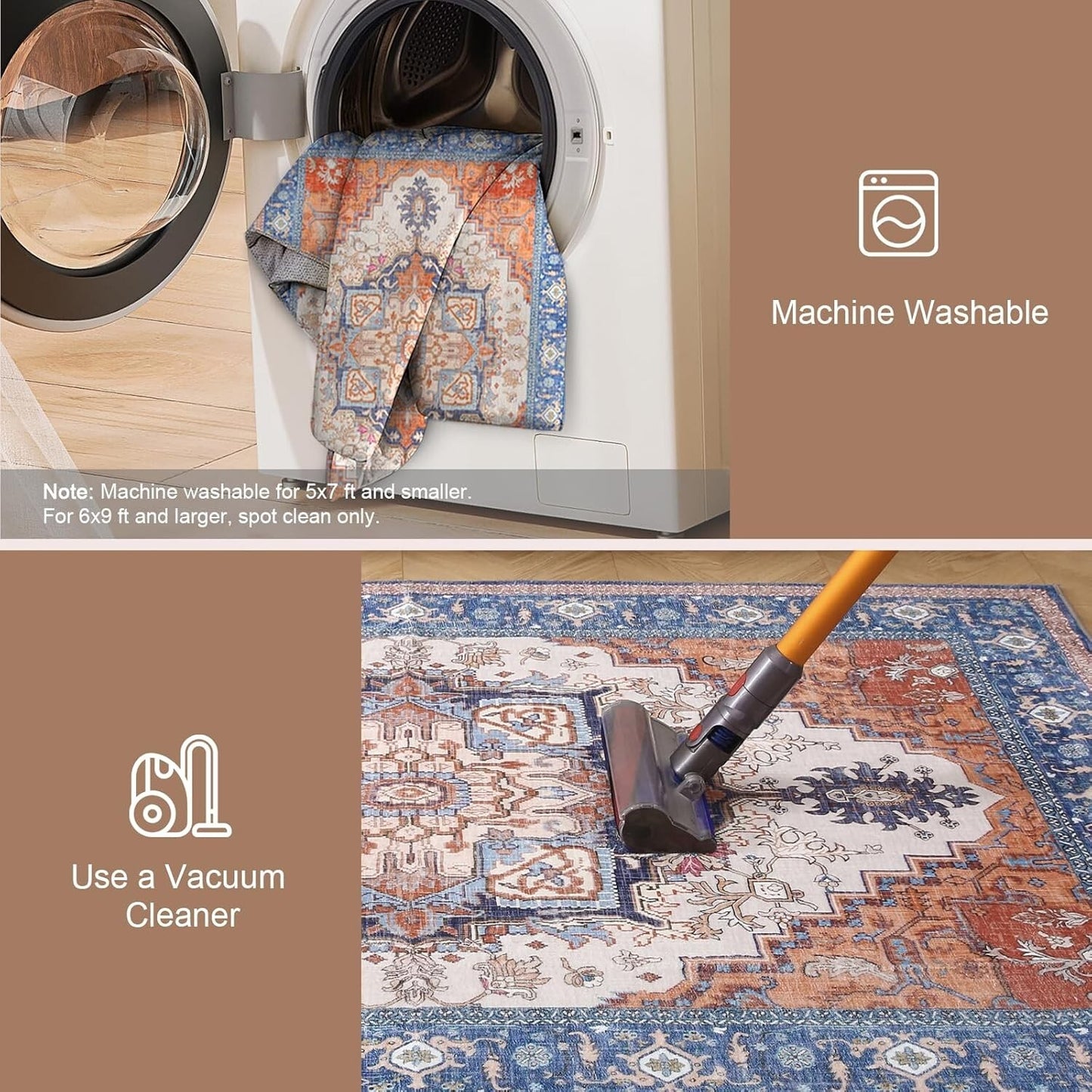 Area Rugs 5X7, Soft 5X7 Area Rug, Washable Rug 5X7 with 5'X7' Blue & Orange