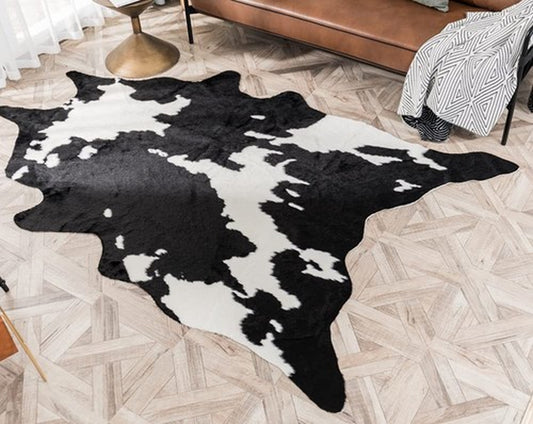 Larger Cow Print Rug Black and White Faux Hide Area Cowhide Rugs Animal Printed