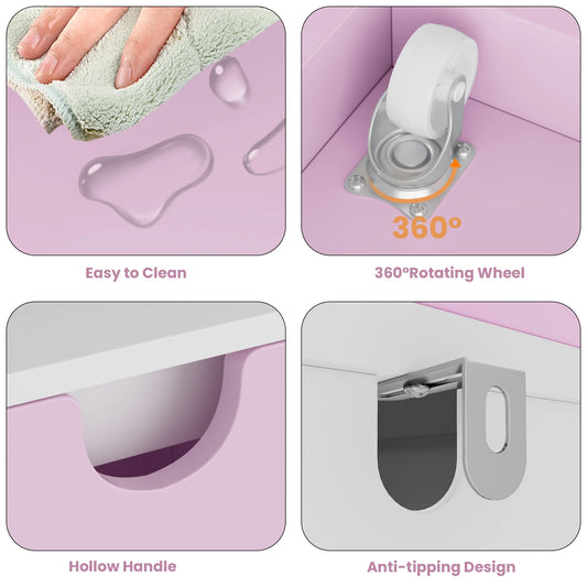 4-In-1 Kids Toy Storage Cabinet Bookshelf with 3 Drawers, Sturdy Toy Organizer for Kids Room, White&Pink