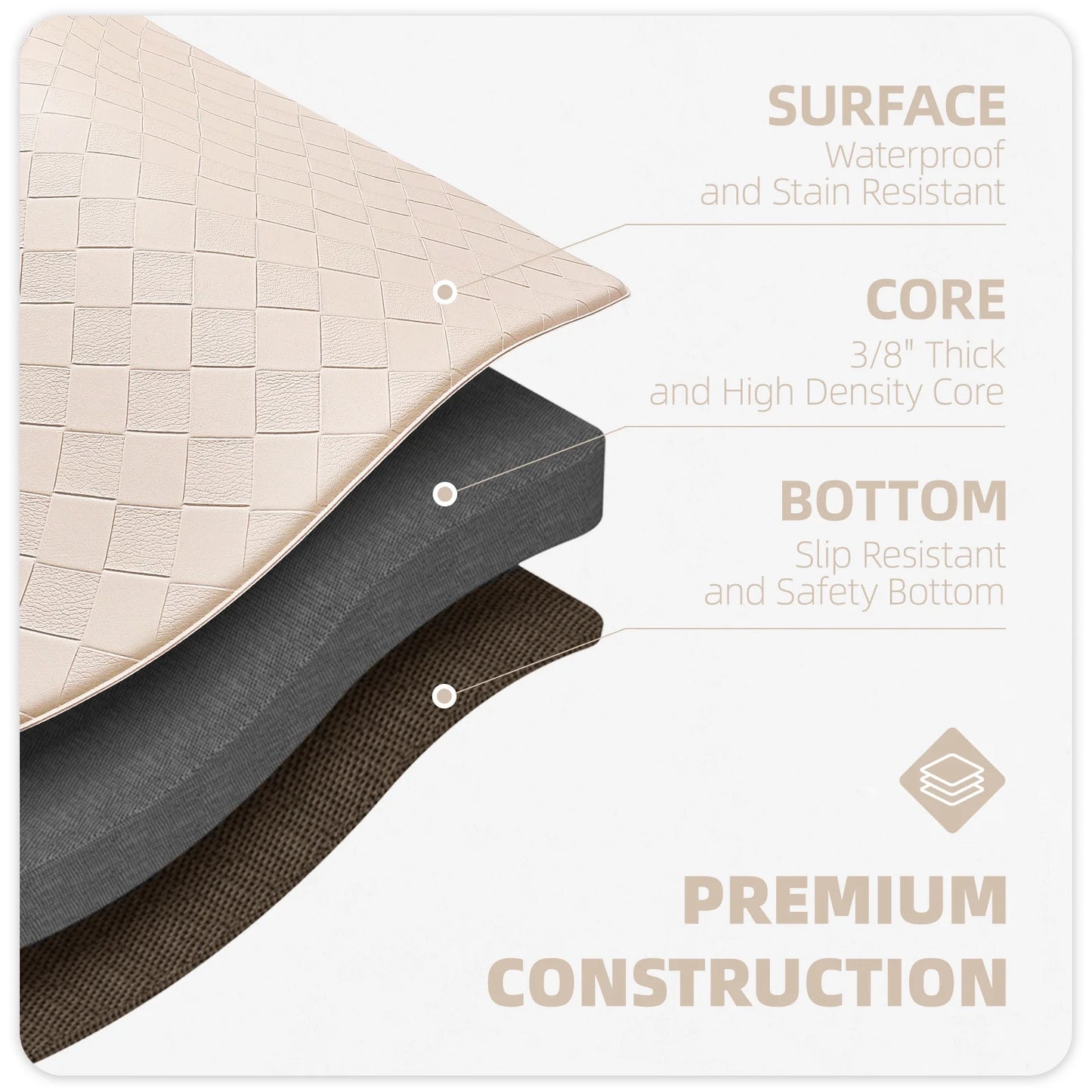 Kitchen Mat Cushioned anti Fatigue Kitchen Rugs Waterproof Non-Slip Comfort Standing Mat for Kitchen, Floor, Office, Sink, Wheat, 17" X 47"