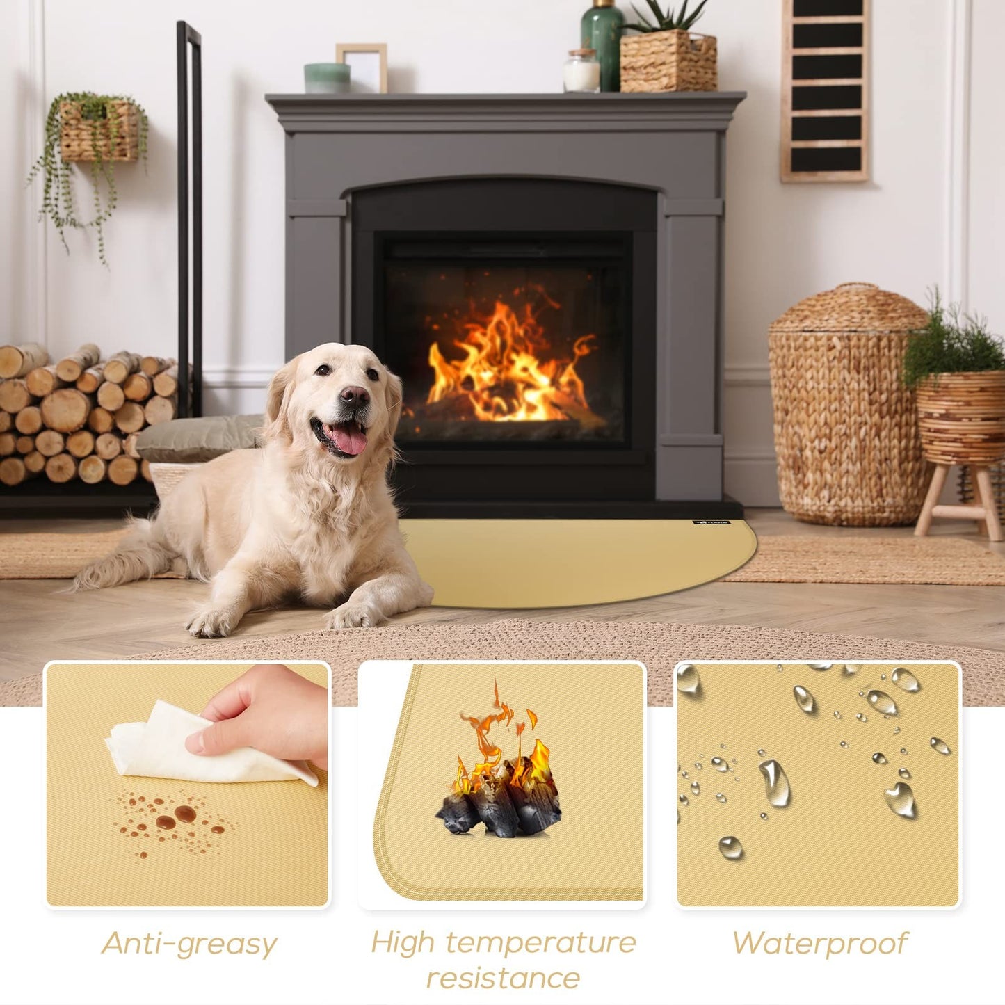 FLASLD Fireproof Fireplace Mat 32×60Inch Half round Hearth Rug Protects Floors