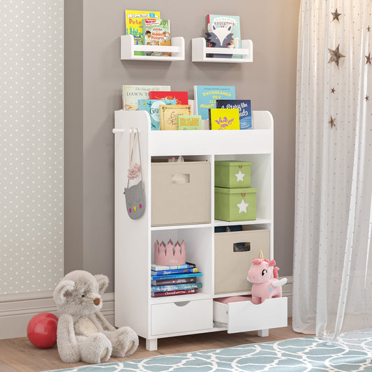 Kids Book Nook Cubby Toy Storage Cabinet with Bookshelf and 2 Floating Shelves