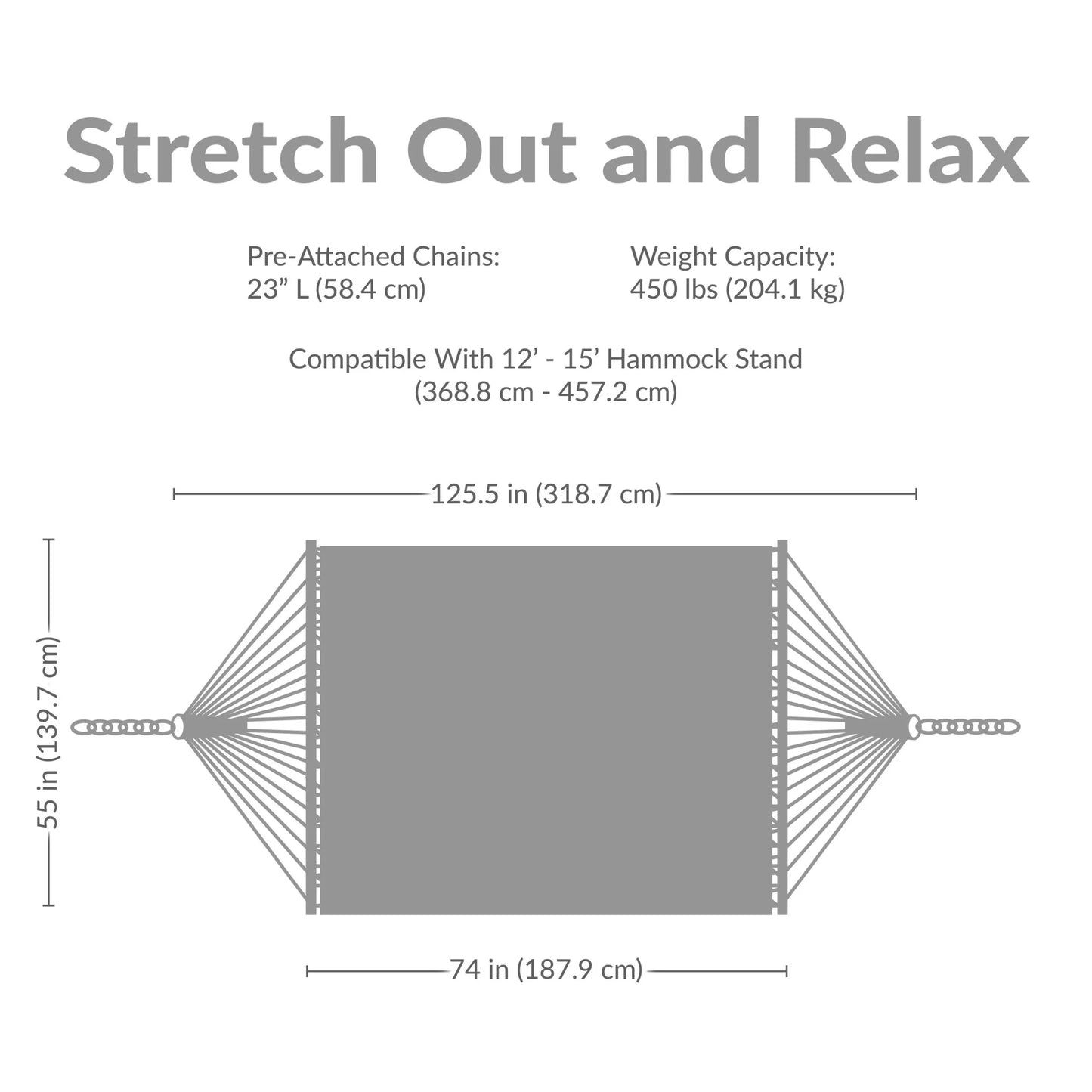 2-Person Quilted Polyester Spreader Bar Hammock, 450 Lb Capacity -Nautical Stripe