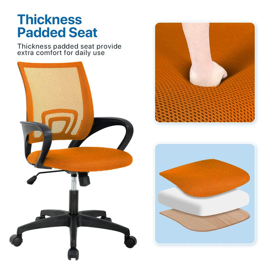 Mesh Office Chair, Mid-Back Home Office Chair Adjustable Ergonomic Desk Chair with Armrest, Rolling Swivel Chair for Adults, Orange