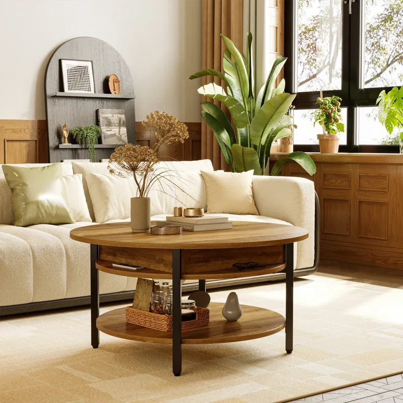 Wynny 36"W Lift Top Coffee Table with Storage, round Wood Cocktail Table