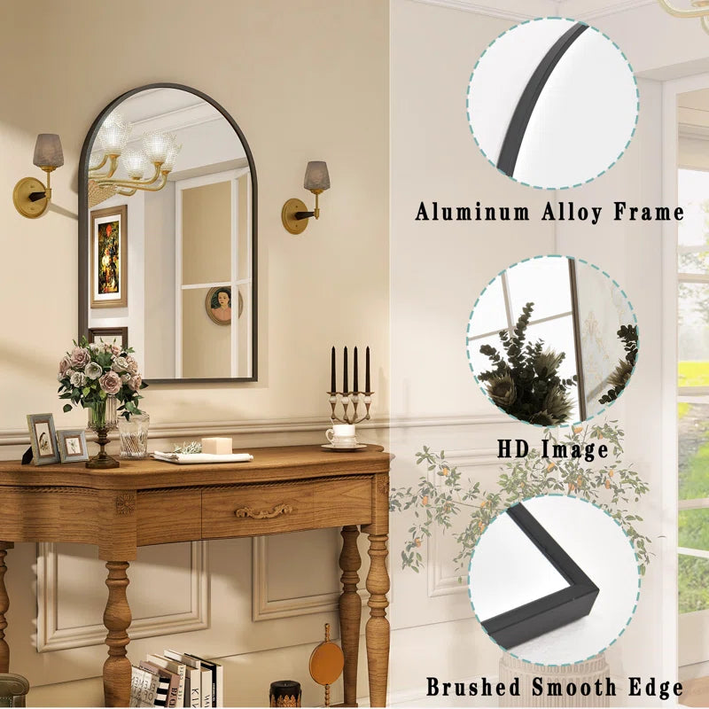 Rasto Aluminum Framed Arched Wall Mounted Bathroom Vanity Mirror