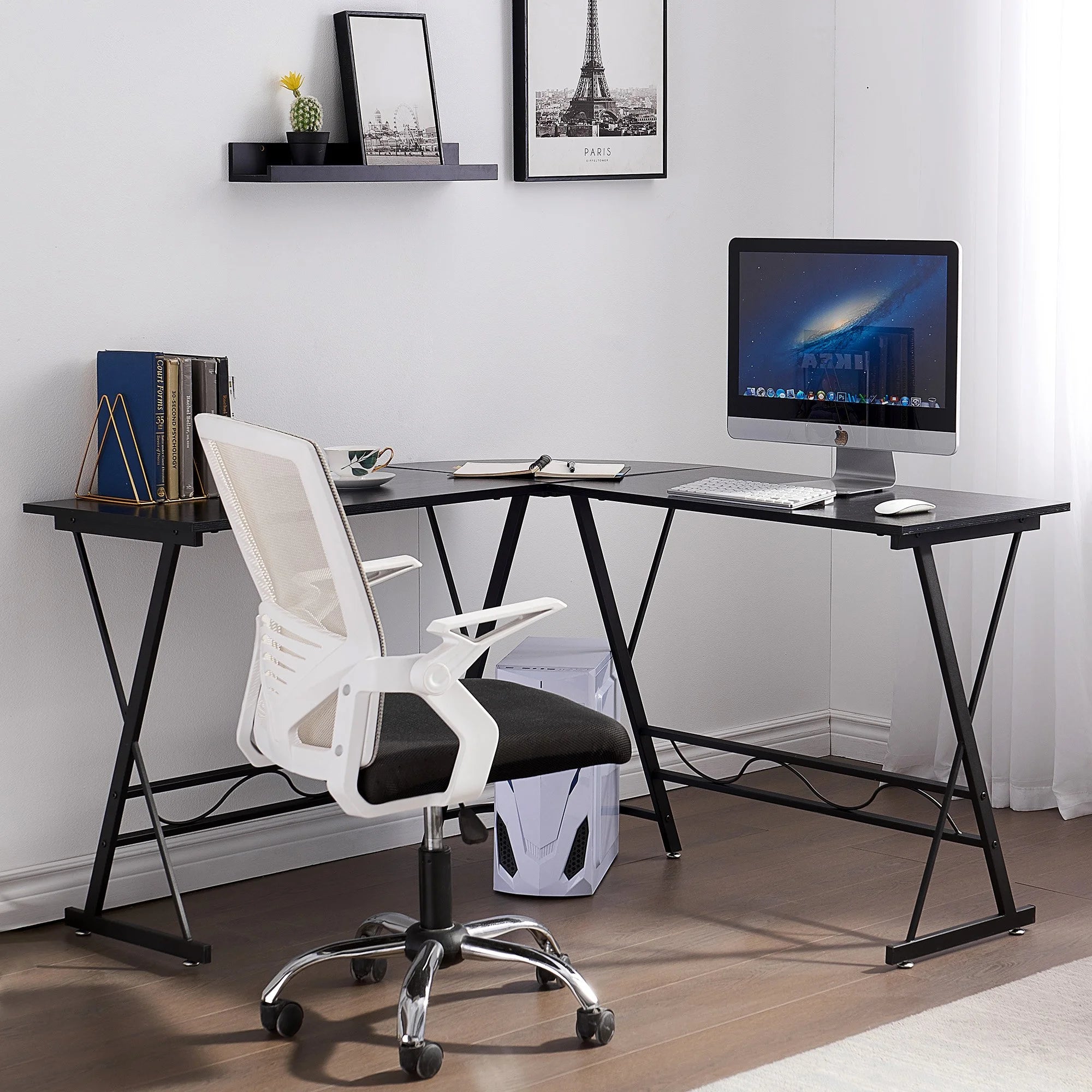 Mcombo L-Shaped Computer Desk, Corner Desk, Gaming Desk Black