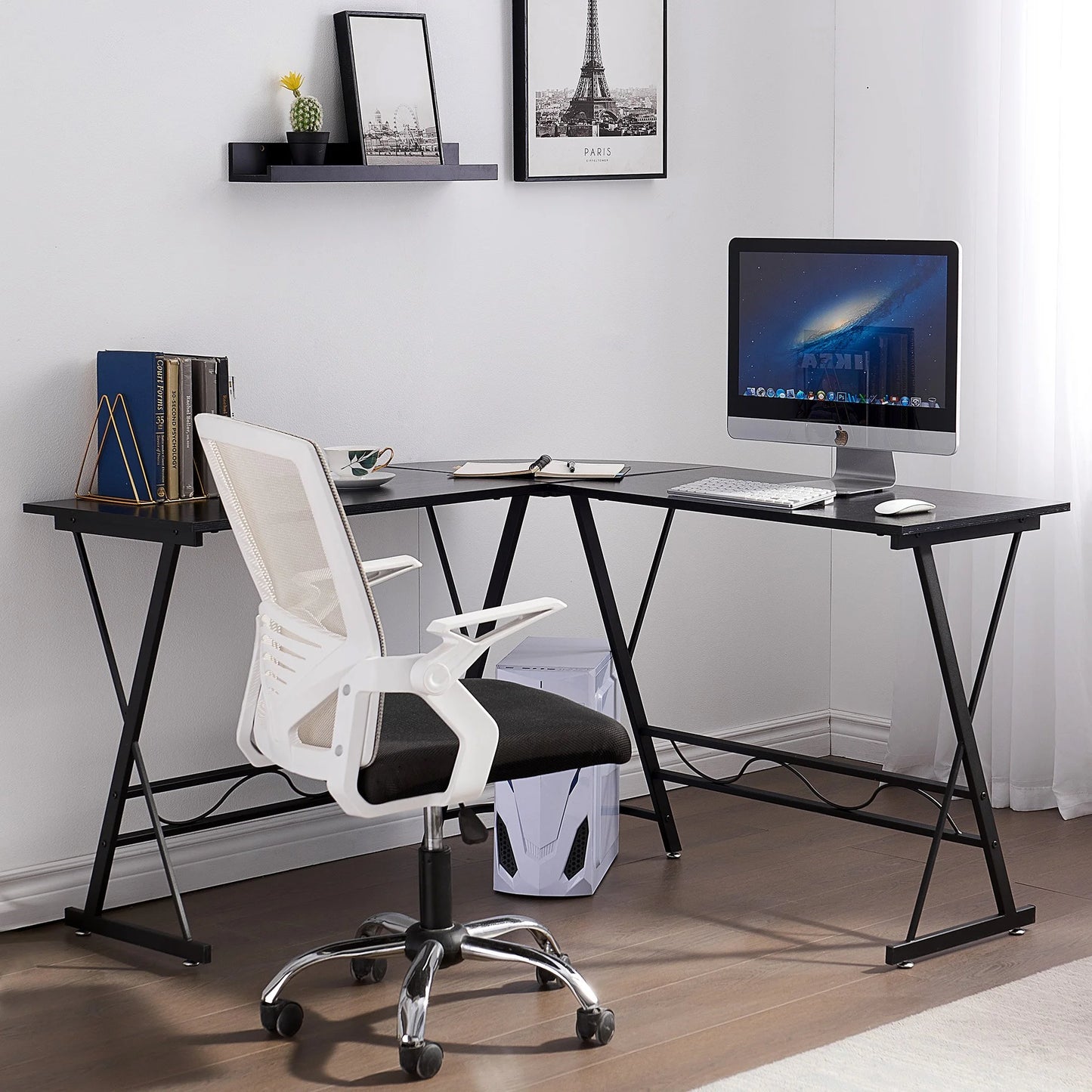 Mcombo L-Shaped Computer Desk, Corner Desk, Gaming Desk Black