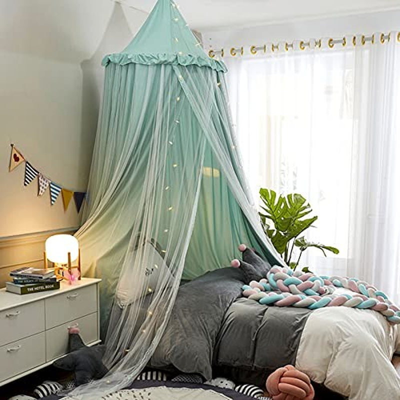 VETHIN Bed Canopy for Kids with Lights,Double Layer Princess round Dome Children