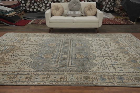 Ivory & Gray Oushak Oriental Area Rug Wool Hand-Made Living Room Carpet 9X12