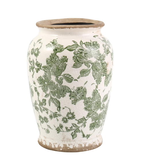 Vintage Green Chinoiserie Ceramic Vase