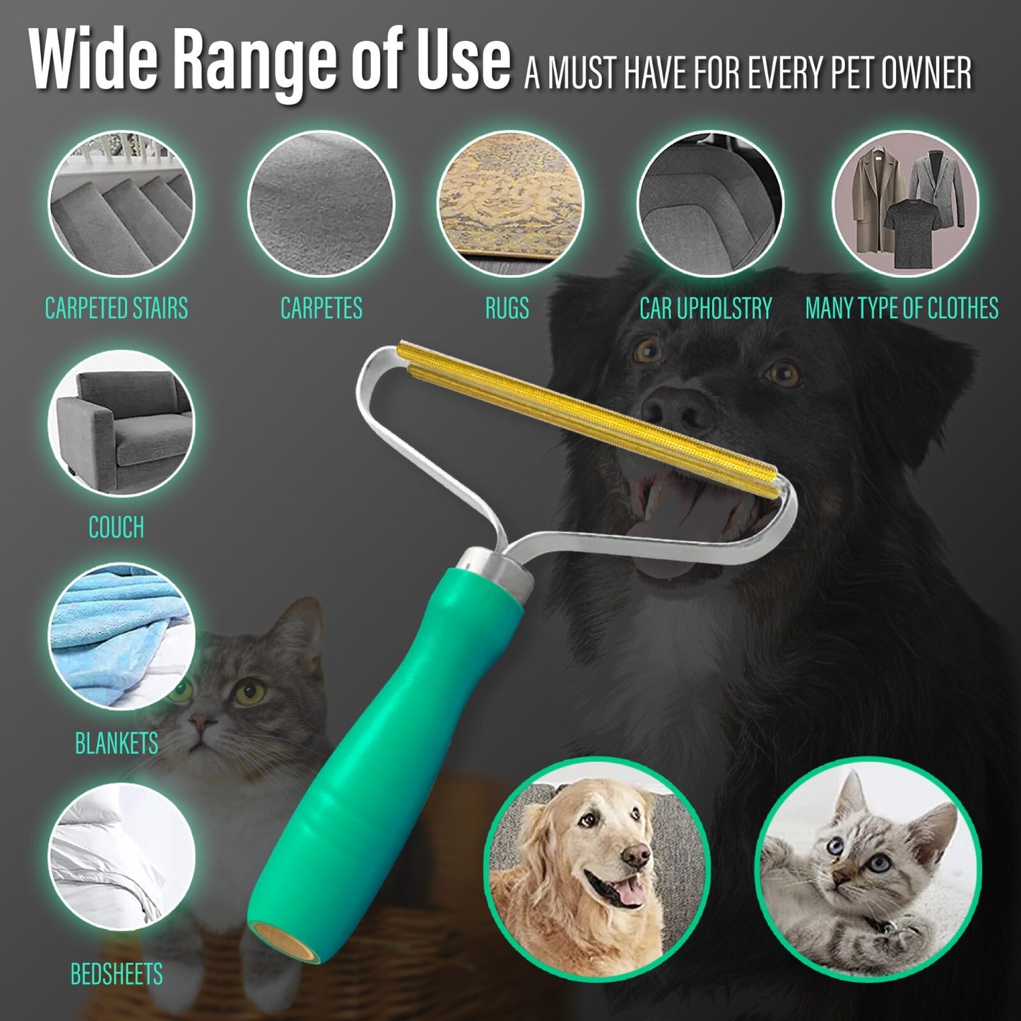 Reusable Pet Hair Remover for Carpet & Furniture Lint Remover Cat Hair Remover