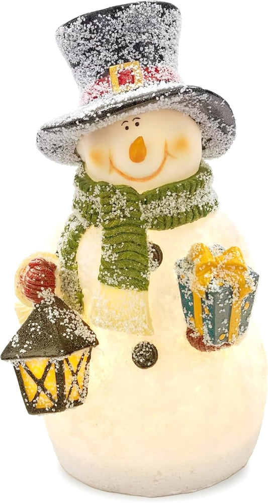 Snowman Decor Figurines Resin Snowman Lighted Decorations Indoor Glowing Snowman LED Light up Snowman Indoor Festive Fiber Optic Decorations