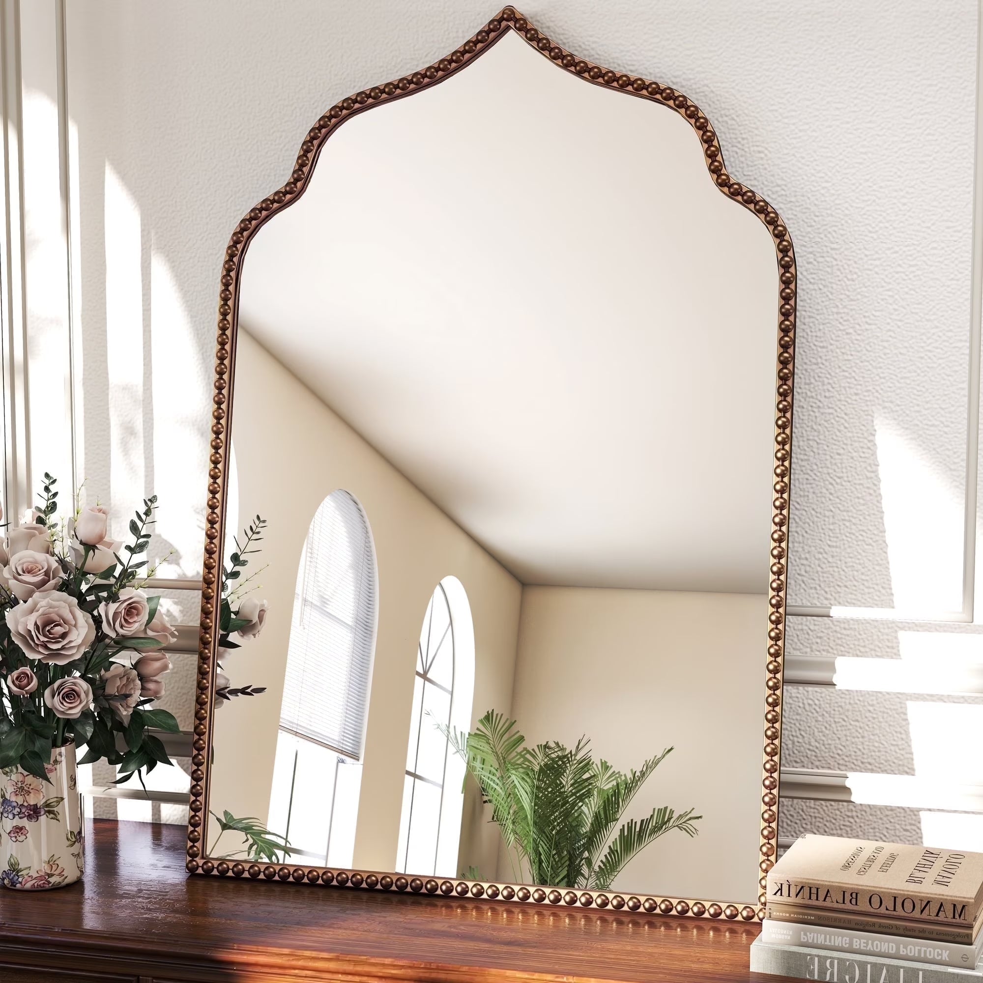Arched Mirror for Wall, 20" X 30" Vintage Gold Mirror, Wall Mirror for Living Room, Bathroom, Bedroom, Entryway, Antique Bronze Mirror