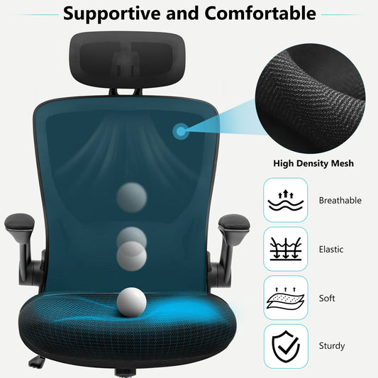 Office Chair Ergonomic Desk Chair, High Back Gaming Chair, Big and Tall Reclining Comfy Home Office Chair Lumbar Support Breathable Mesh Computer Chair Adjustable Armrests 400LBS (Black)