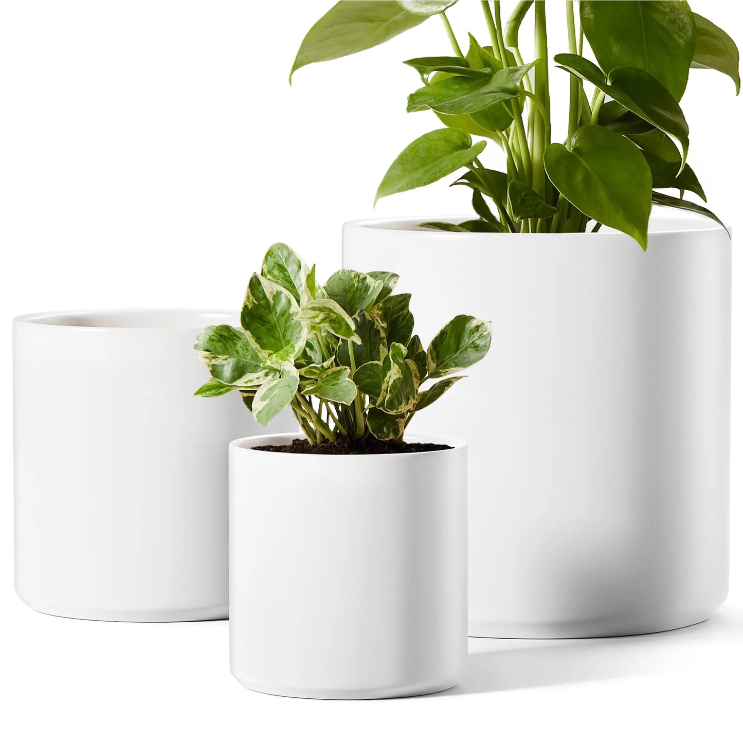 Set of 3 (10"+8"+6") Plant Pots with Drainage Hole & Plug for Indoor & Patio Decor, White Indoor Plant Pots