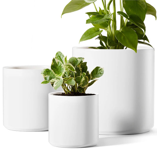 Set of 3 (10"+8"+6") Plant Pots with Drainage Hole & Plug for Indoor & Patio Decor, White Indoor Plant Pots