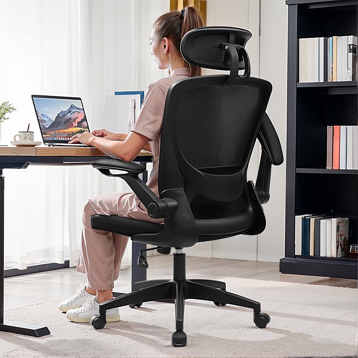Office Chair Ergonomic Desk Chair, High Back Gaming Chair, Big and Tall Reclining Comfy Home Office Chair Lumbar Support Breathable Mesh Computer Chair Adjustable Armrests 400LBS (Black)