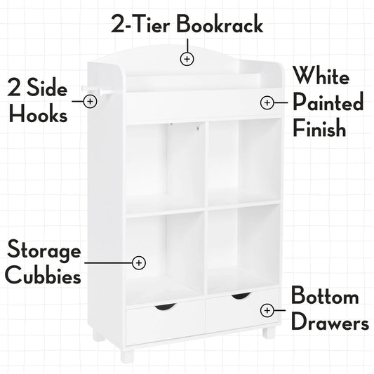 Kids Book Nook Cubby Toy Storage Cabinet with Bookshelf and 2 Floating Shelves