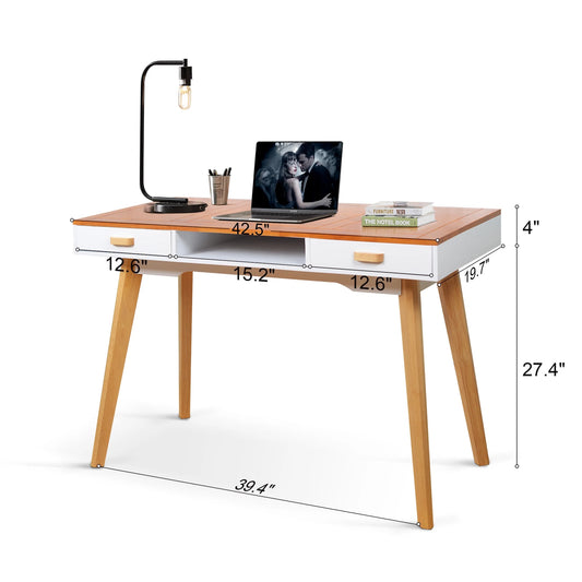 Writing Desk with Drawer, Modern Office Writing Table, Wooden Computer Desk for Home Office, Bedroom