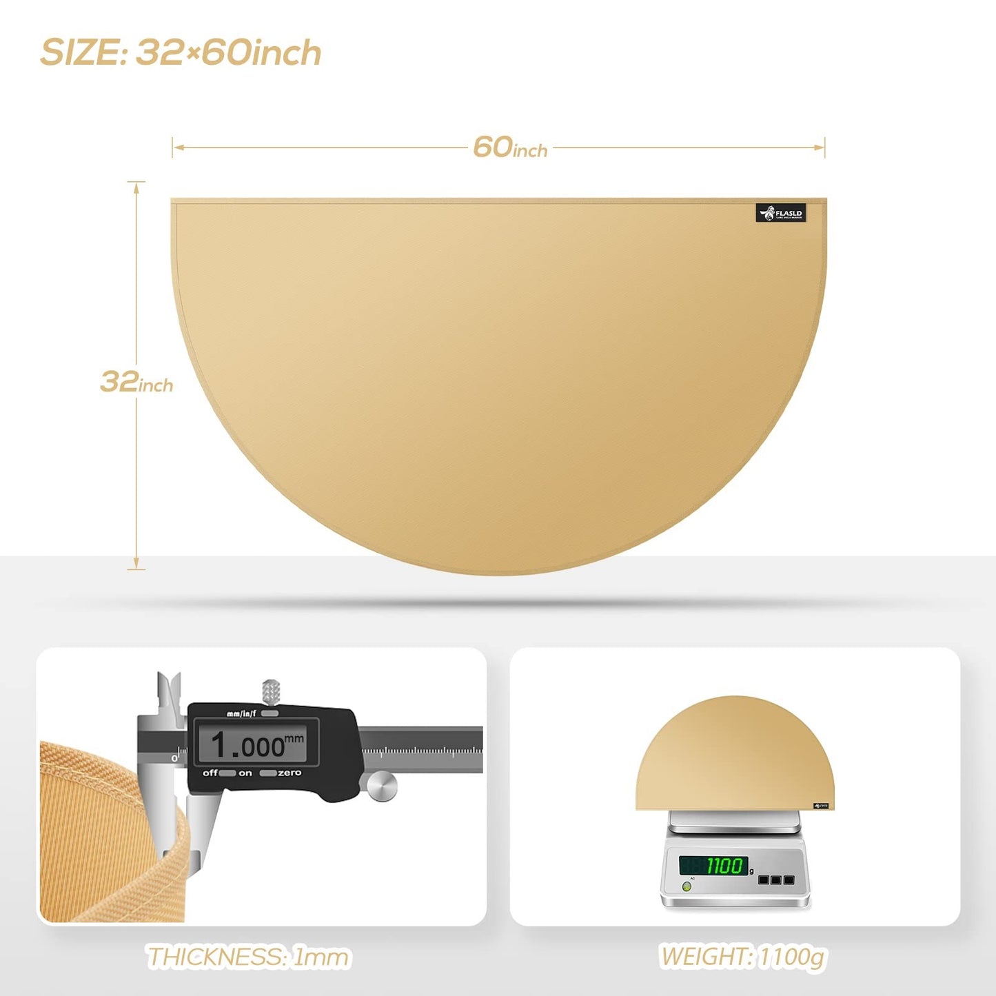 FLASLD Fireproof Fireplace Mat 32×60Inch Half round Hearth Rug Protects Floors