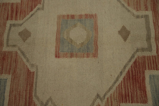 Blue Wool Kilim Flat Weave Reversible Rug 9X12 Living Room Vegetable Dye Carpet