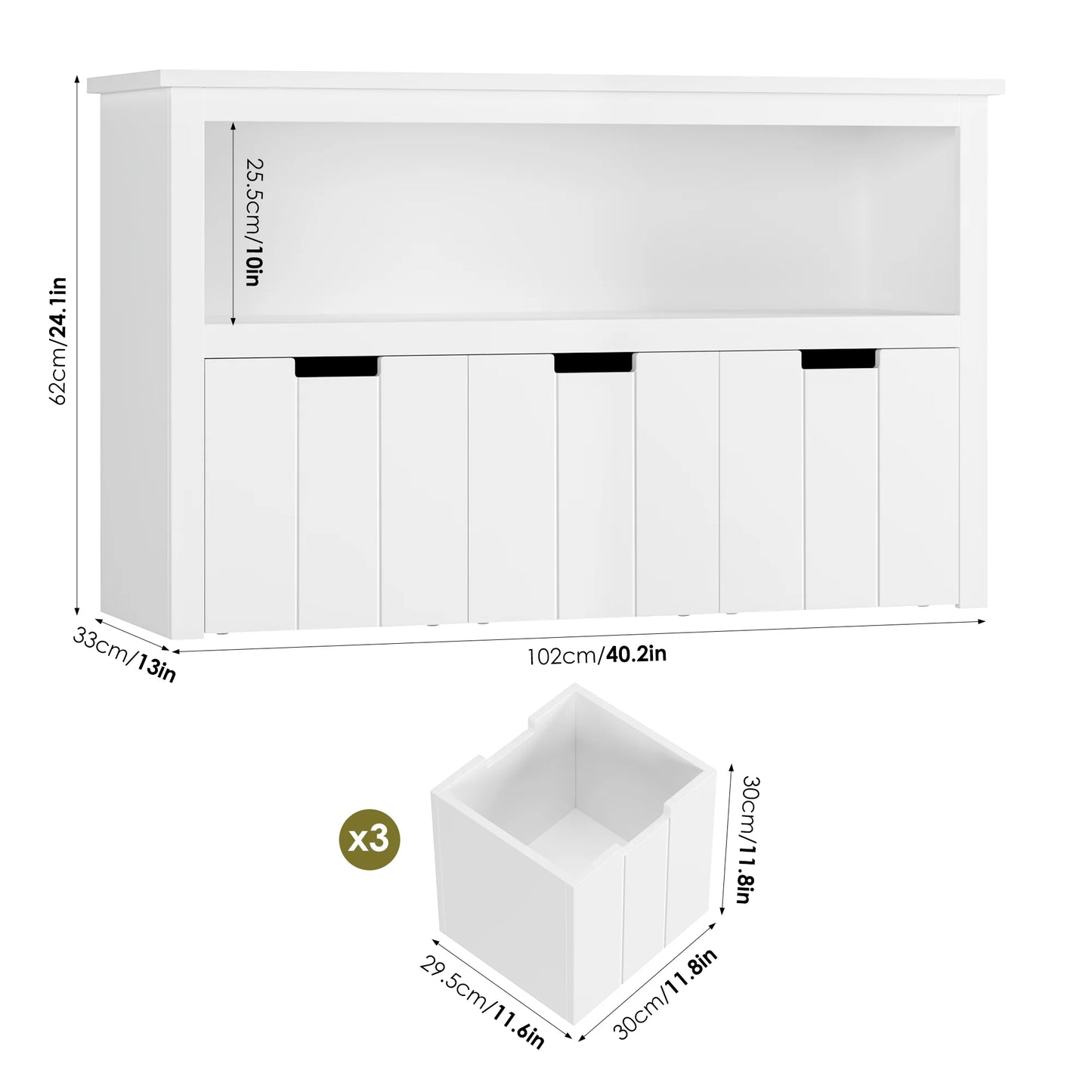 Kids Toy Storage, Cubes Storage Bins with 3 Drawers, White Toy Box with Shelves and Wheels