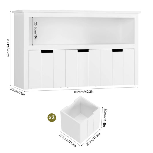 Kids Toy Storage, Cubes Storage Bins with 3 Drawers, White Toy Box with Shelves and Wheels