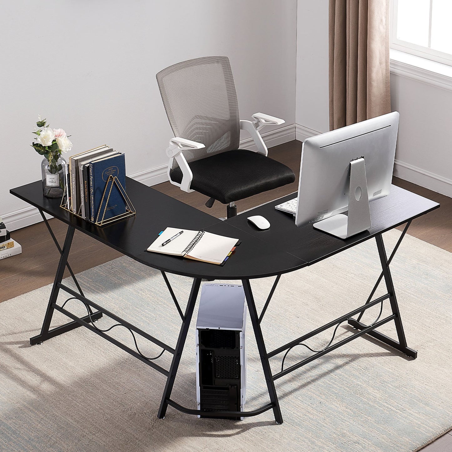 Mcombo L-Shaped Computer Desk, Corner Desk, Gaming Desk Black