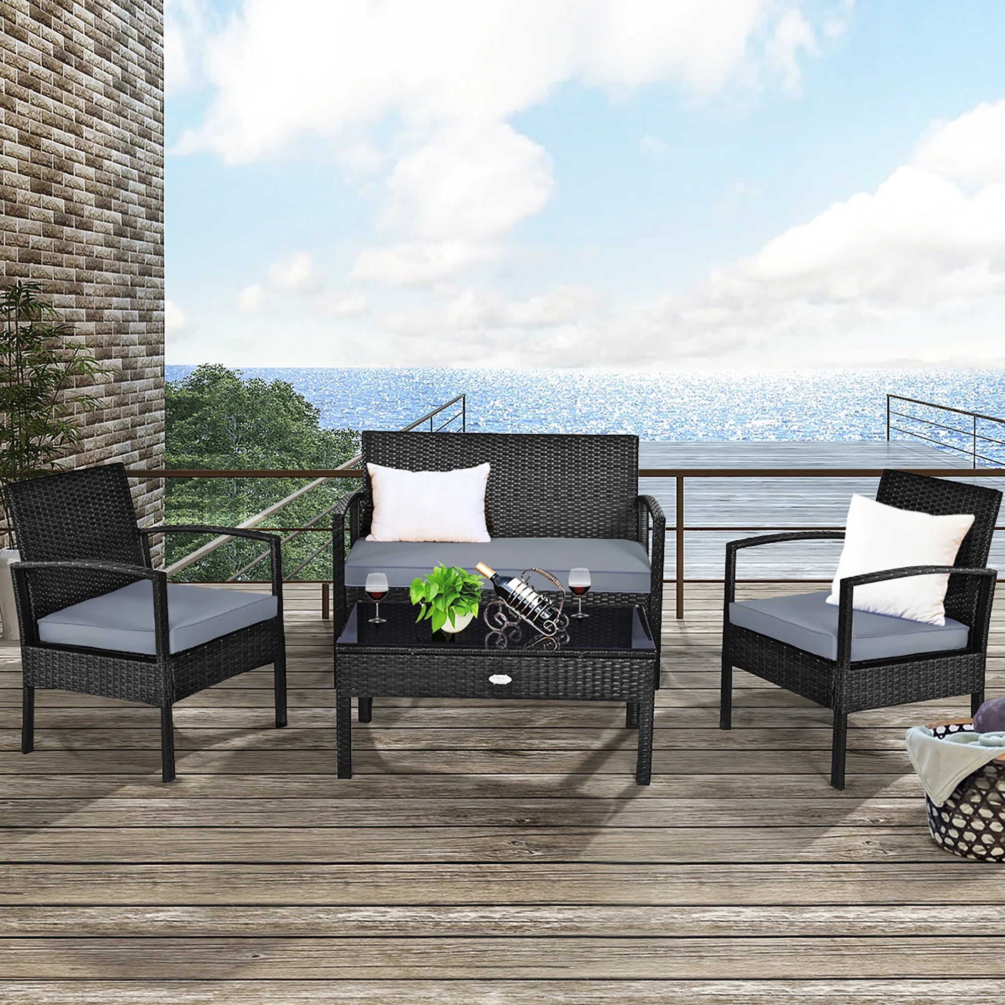 8PCS Patio Rattan Furniture Set Garden Deck
