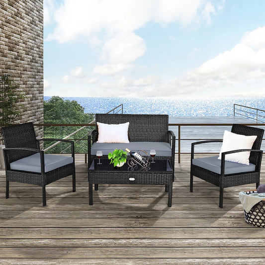 8PCS Patio Rattan Furniture Set Garden Deck