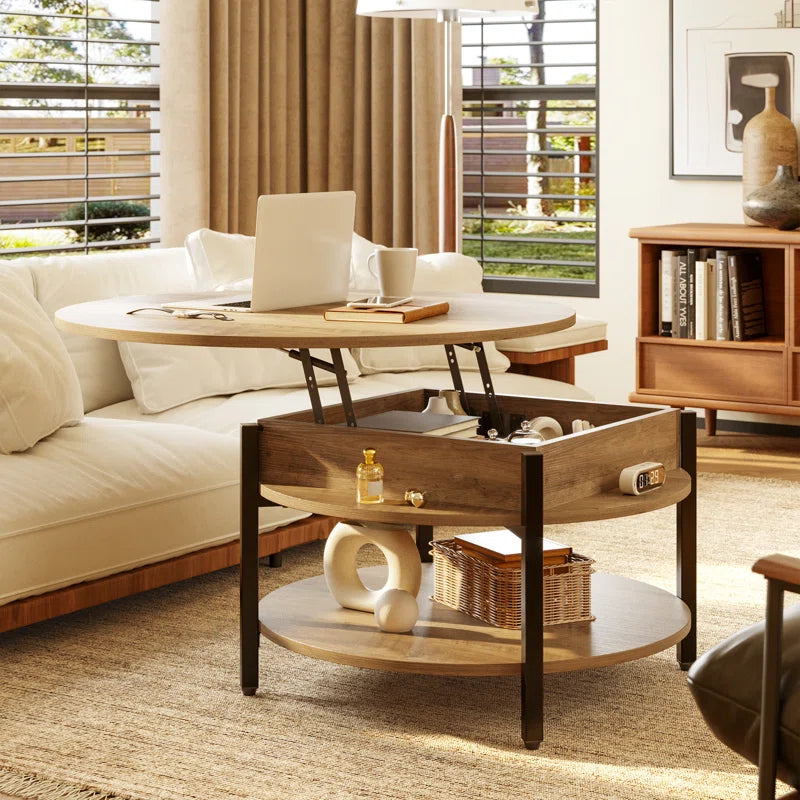 Wynny 36"W Lift Top Coffee Table with Storage, round Wood Cocktail Table