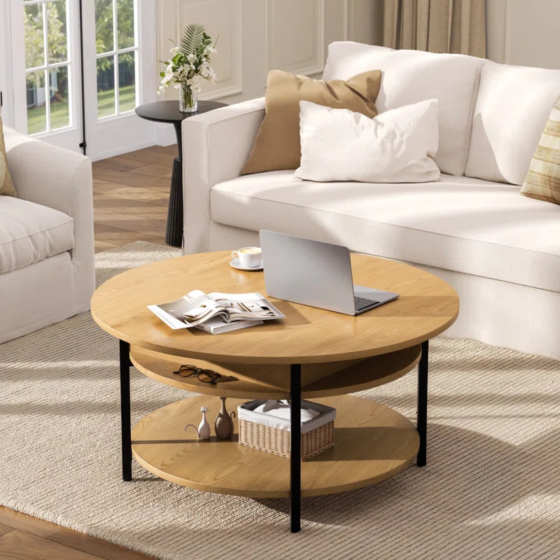 Wynny 36"W Lift Top Coffee Table with Storage, round Wood Cocktail Table