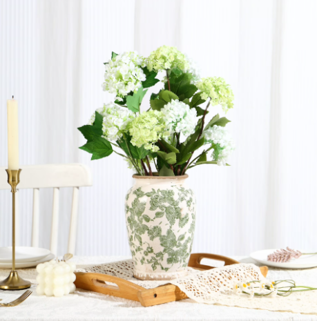 Vintage Green Chinoiserie Ceramic Vase