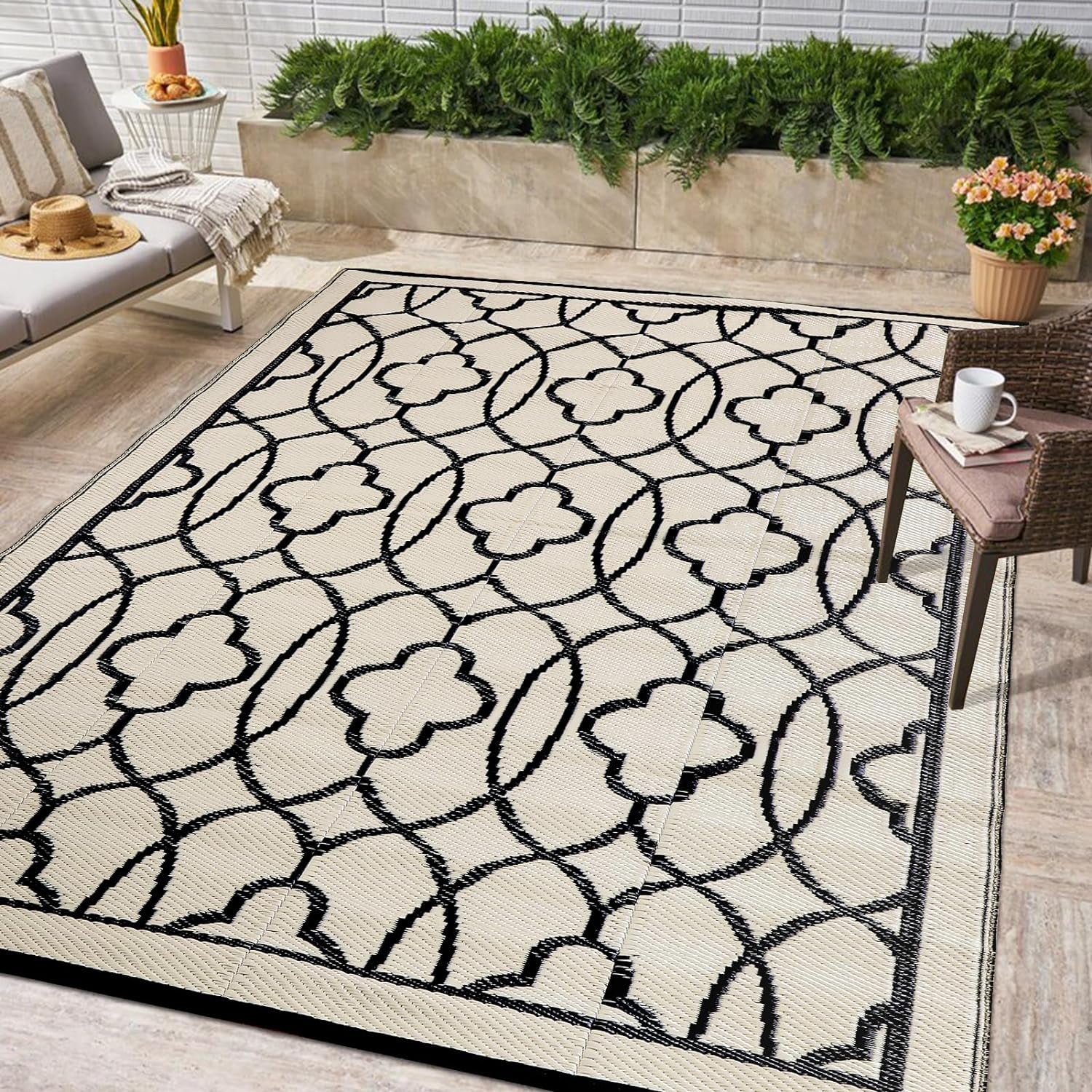 Outdoor Rugs Reversible Mats - 5'X8' for Patios Clearance Plastic Straw Waterpro