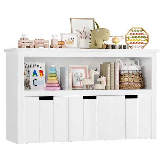 Kids Toy Storage, Cubes Storage Bins with 3 Drawers, White Toy Box with Shelves and Wheels