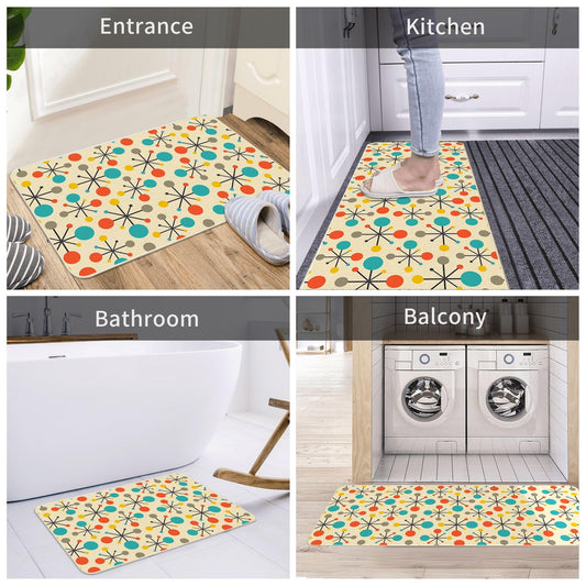 Kitchen Mats Rugs Non Slip Floor Set of 2 Mid Century Fifties Modern Atomic