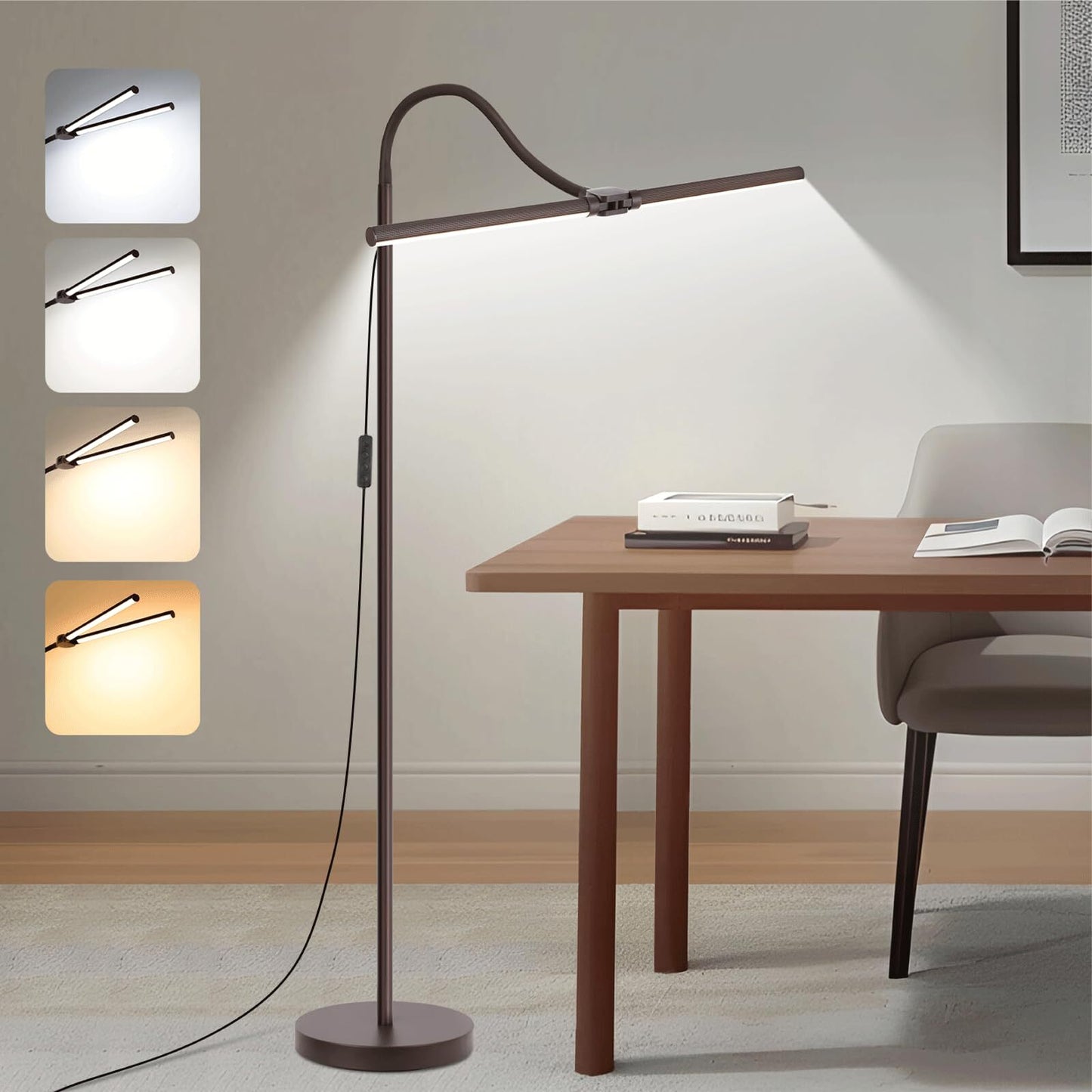 Floor Lamp, 15W/1800LM Bright LED Floor Lamp with Double Head, Adjustable Goo...