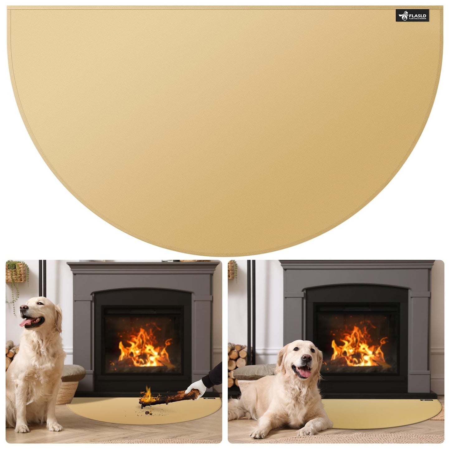 FLASLD Fireproof Fireplace Mat 32×60Inch Half round Hearth Rug Protects Floors