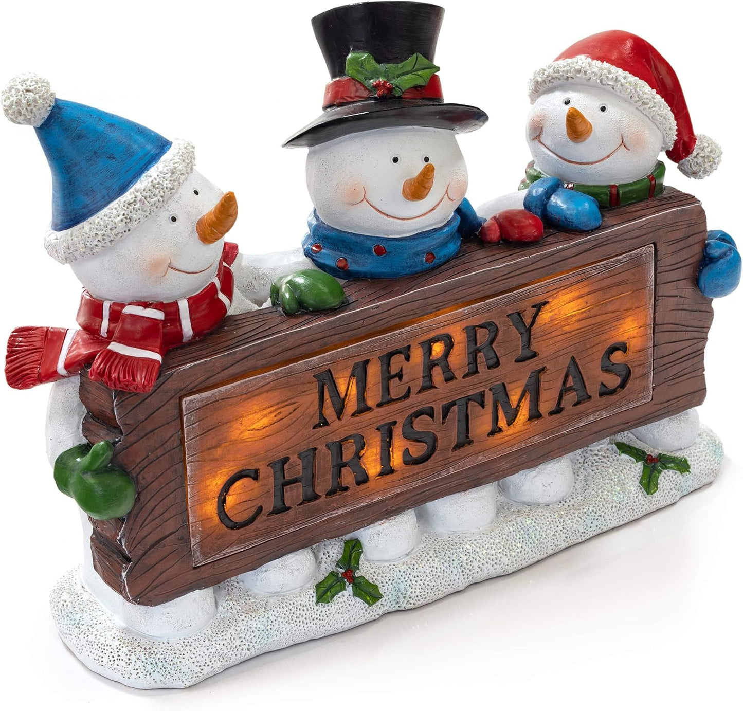 Snowman Decor Figurines Resin Snowman Lighted Decorations Indoor Glowing Snowman LED Light up Snowman Indoor Festive Fiber Optic Decorations