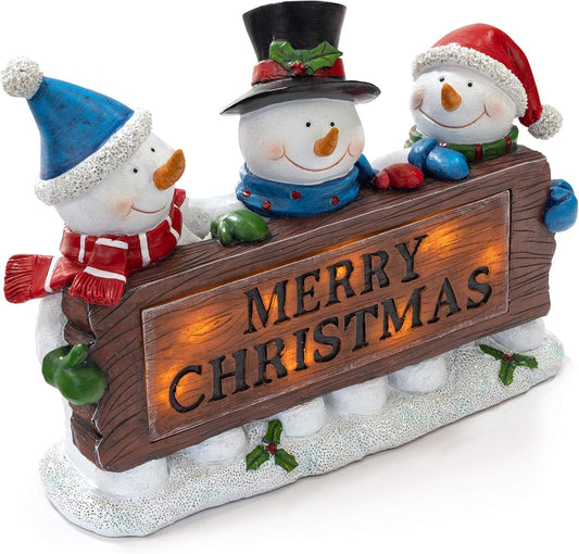 Snowman Decor Figurines Resin Snowman Lighted Decorations Indoor Glowing Snowman LED Light up Snowman Indoor Festive Fiber Optic Decorations