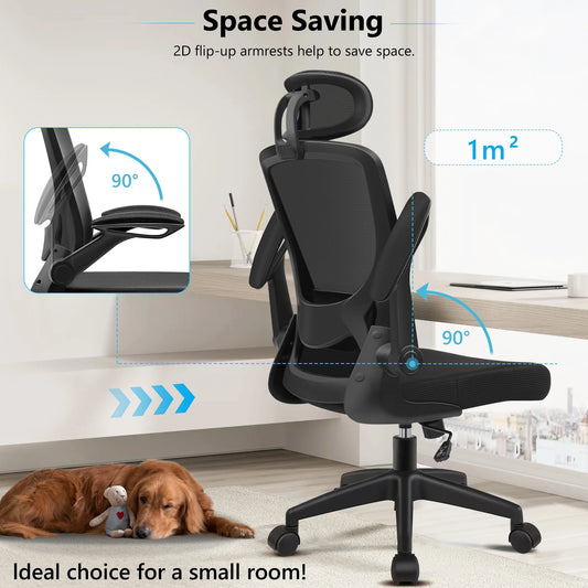 Office Chair Ergonomic Desk Chair, High Back Gaming Chair, Big and Tall Reclining Comfy Home Office Chair Lumbar Support Breathable Mesh Computer Chair Adjustable Armrests 400LBS (Black)