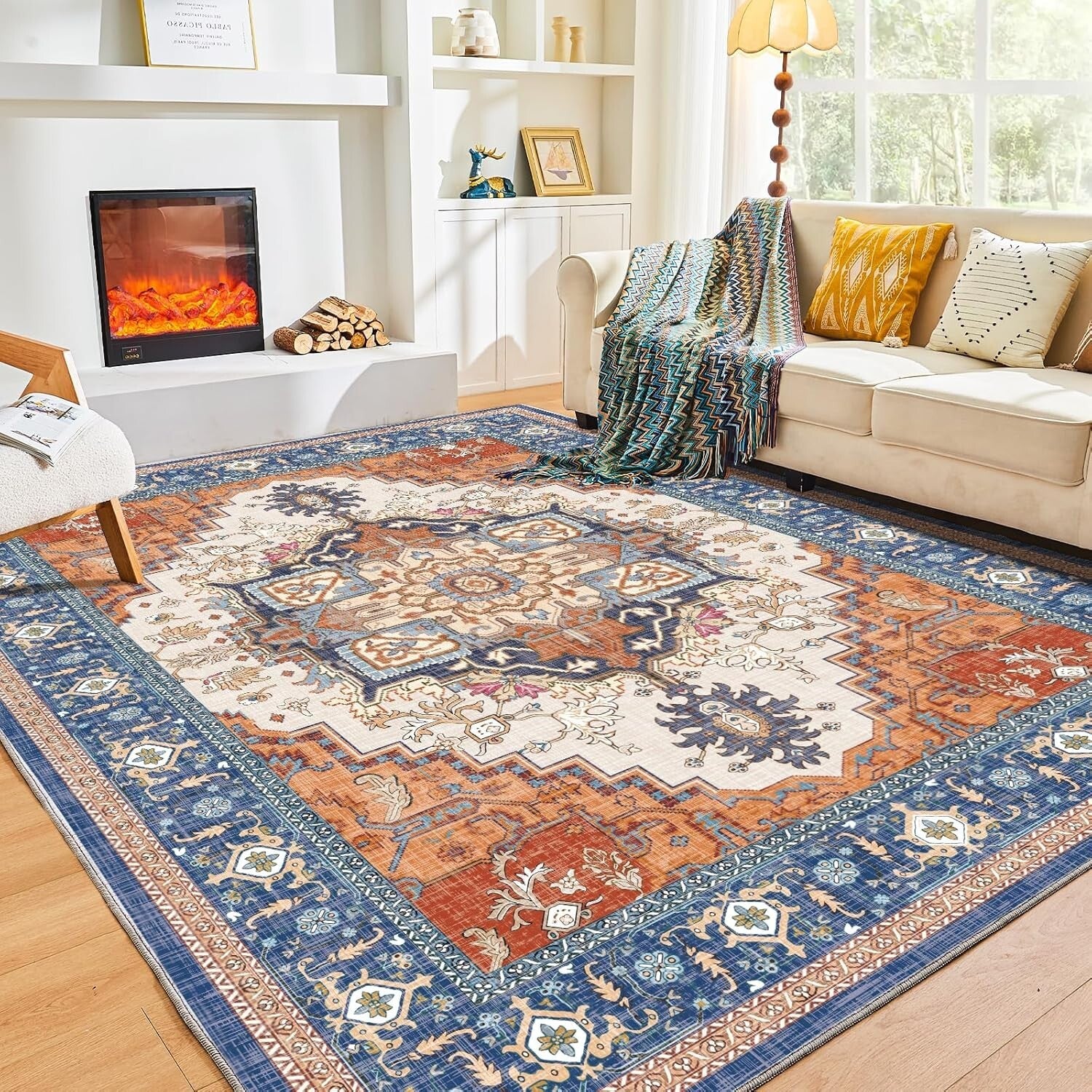 Area Rugs 5X7, Soft 5X7 Area Rug, Washable Rug 5X7 with 5'X7' Blue & Orange