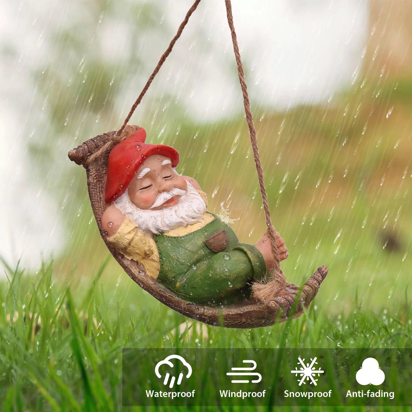 8.9" Gnome Garden Statue, Resin Hanging Gnome Figurines Statue for Outdoor, Tree Ornaments for Lawn Patio Yard Garden Decor, Gifts for Mom