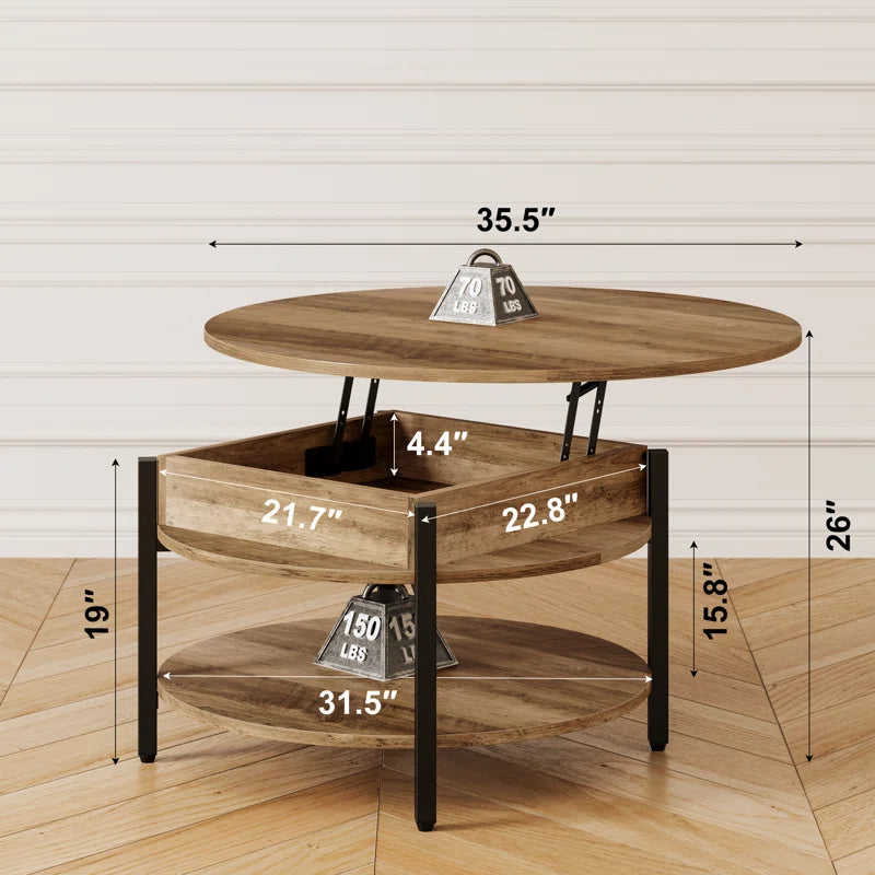 Wynny 36"W Lift Top Coffee Table with Storage, round Wood Cocktail Table