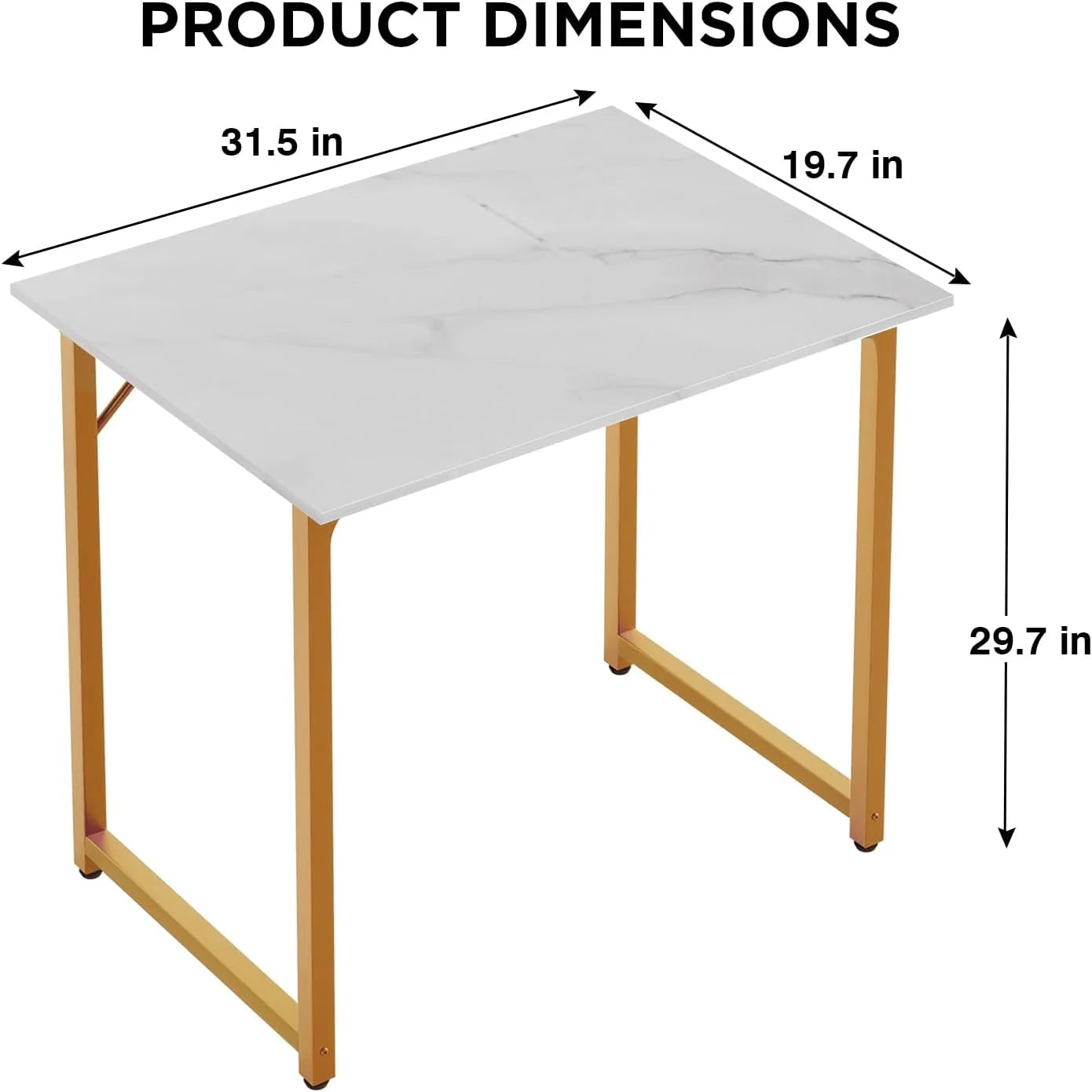 32 Inch Computer Office Desk Modern Simple Style with Metal Frame for Home Office, Gold