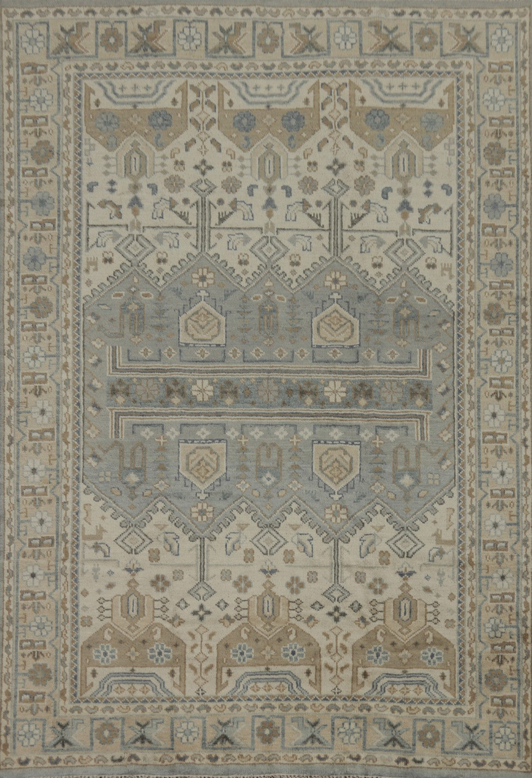 Ivory & Gray Oushak Oriental Area Rug Wool Hand-Made Living Room Carpet 9X12
