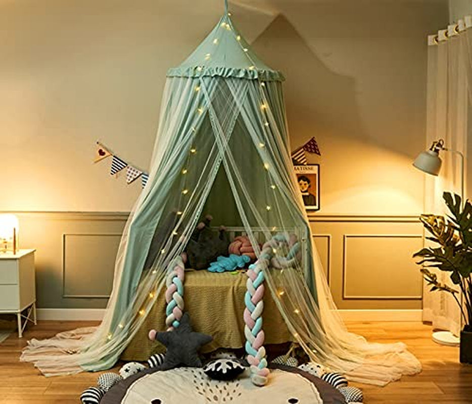 VETHIN Bed Canopy for Kids with Lights,Double Layer Princess round Dome Children