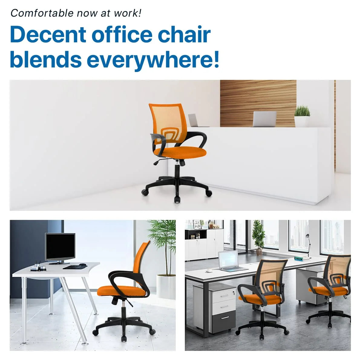 Mesh Office Chair, Mid-Back Home Office Chair Adjustable Ergonomic Desk Chair with Armrest, Rolling Swivel Chair for Adults, Orange